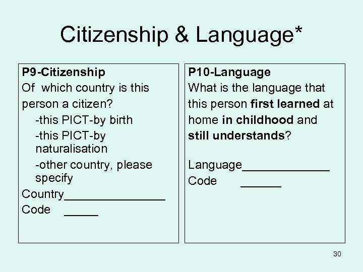 Citizenship & Language* P 9 -Citizenship Of which country is this person a citizen?