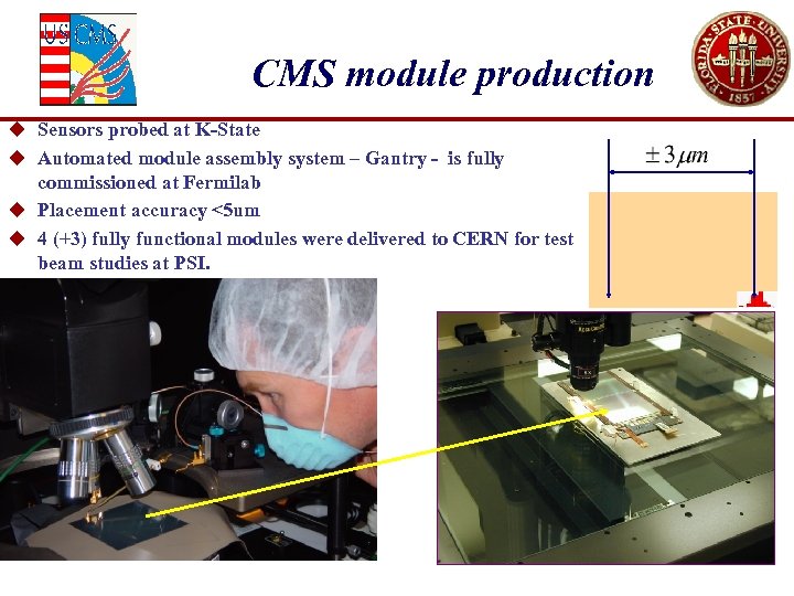 CMS module production u u Sensors probed at K-State Automated module assembly system –