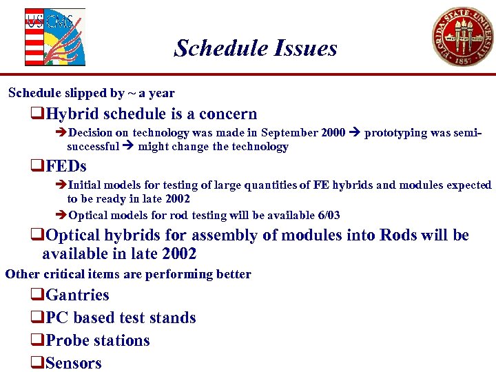 Schedule Issues Schedule slipped by ~ a year q. Hybrid schedule is a concern