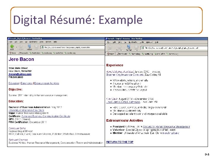 Digital Résumé: Example 9 -8 