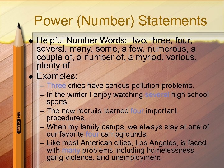 Power (Number) Statements l l Helpful Number Words: two, three, four, several, many, some,