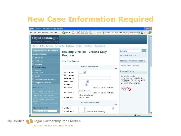New Case Information Required 