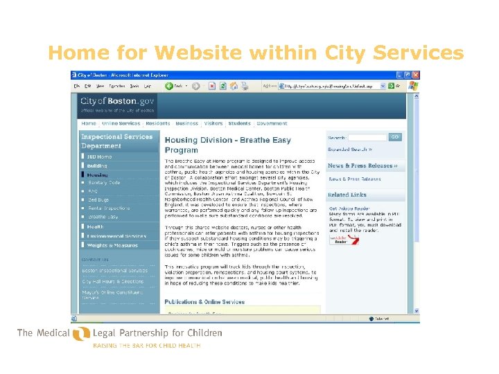 Home for Website within City Services 