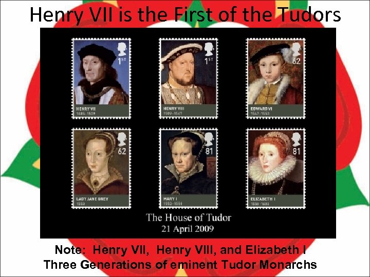 Henry VII is the First of the Tudors Note: Henry VII, Henry VIII, and