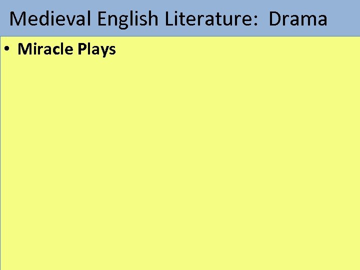  Medieval English Literature: Drama • Miracle Plays 