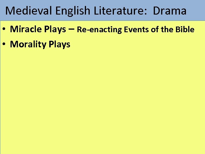  Medieval English Literature: Drama • Miracle Plays – Re-enacting Events of the Bible