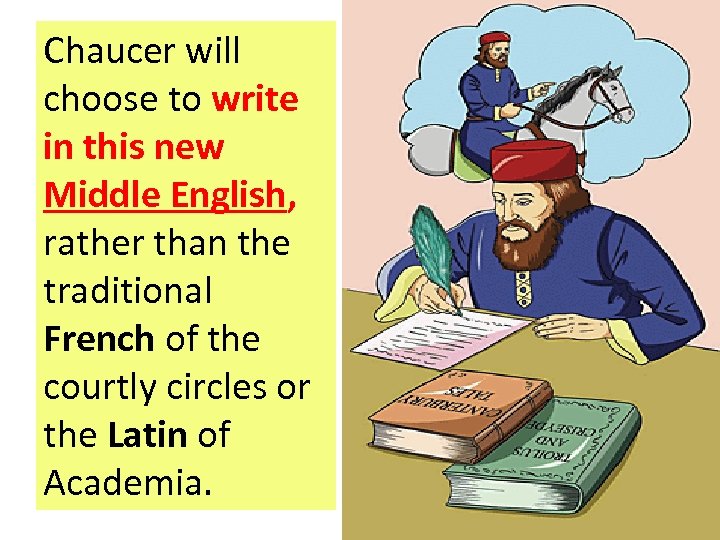 Chaucer will choose to write in this new Middle English, rather than the traditional
