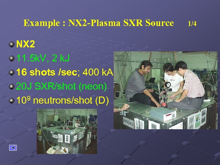 Example : NX 2 -Plasma SXR Source NX 2 11. 5 k. V, 2