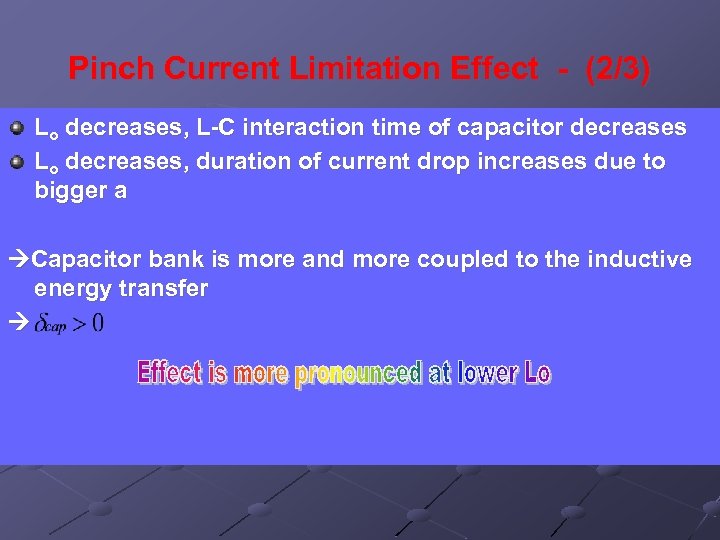 Pinch Current Limitation Effect - (2/3) Lo decreases, L-C interaction time of capacitor decreases