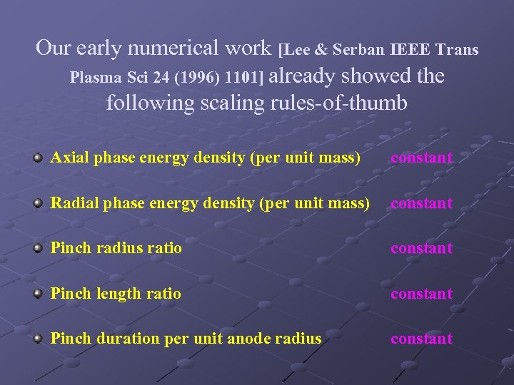 Our early numerical work [Lee & Serban IEEE Trans Plasma Sci 24 (1996) 1101]