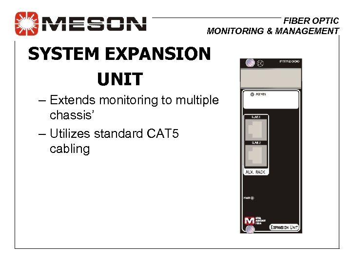 FIBER OPTIC MONITORING & MANAGEMENT SYSTEM EXPANSION UNIT – Extends monitoring to multiple chassis’