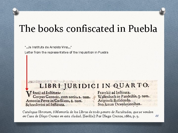 The books confiscated in Puebla “…la Instituta de Arnoldo Vino…” Letter from the representative