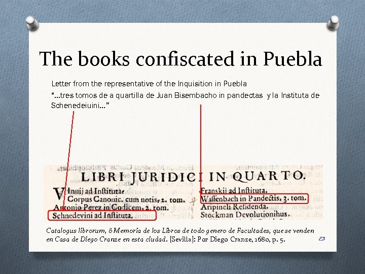 The books confiscated in Puebla Letter from the representative of the Inquisition in Puebla