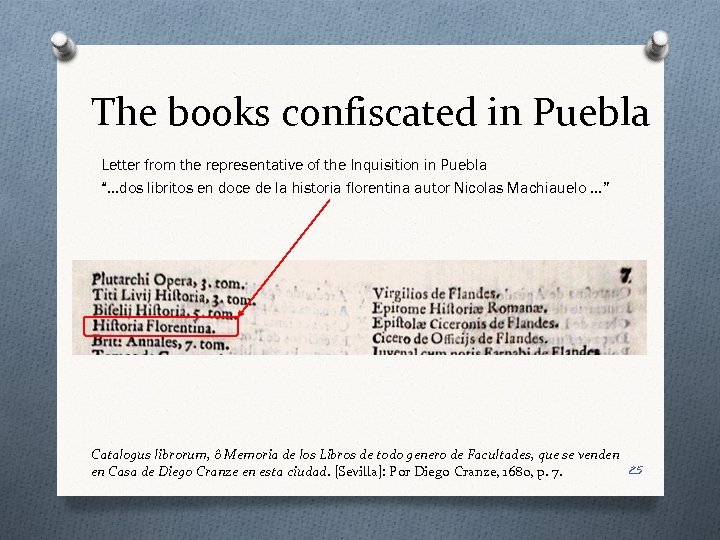 The books confiscated in Puebla Letter from the representative of the Inquisition in Puebla