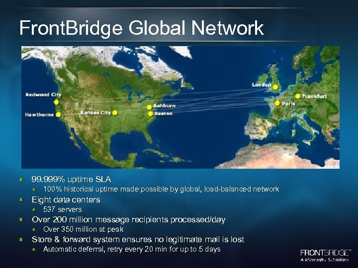 Front. Bridge Global Network 99. 999% uptime SLA 100% historical uptime made possible by