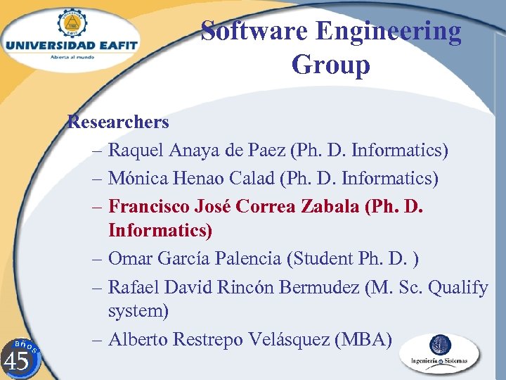 Software Engineering Group Researchers – Raquel Anaya de Paez (Ph. D. Informatics) – Mónica