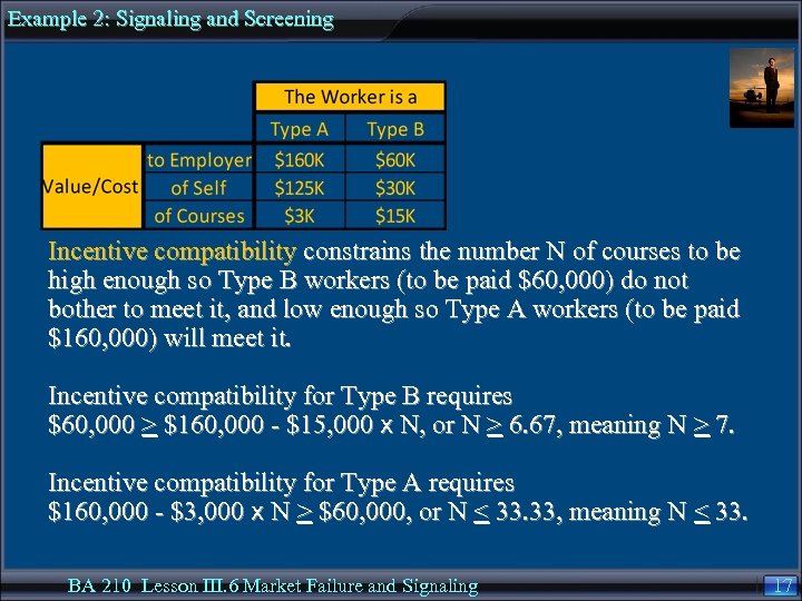 Example 2: Signaling and Screening Incentive compatibility constrains the number N of courses to