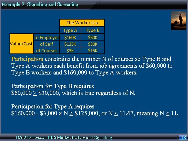 Example 2: Signaling and Screening Participation constrains the number N of courses so Type