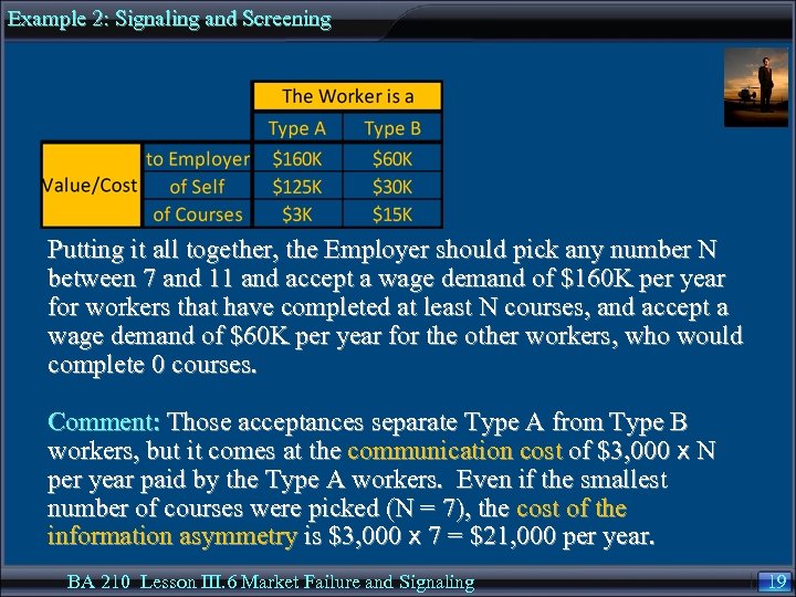 Example 2: Signaling and Screening Putting it all together, the Employer should pick any