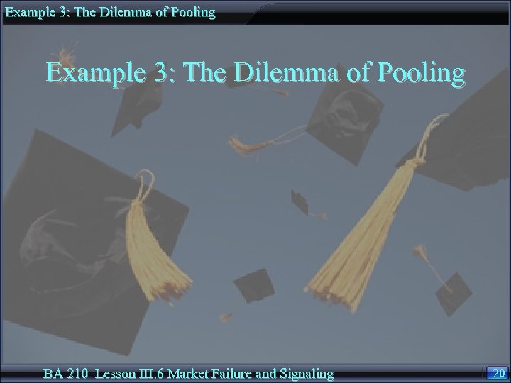 Example 3: The Dilemma of Pooling BA 210 Lesson III. 6 Market Failure and