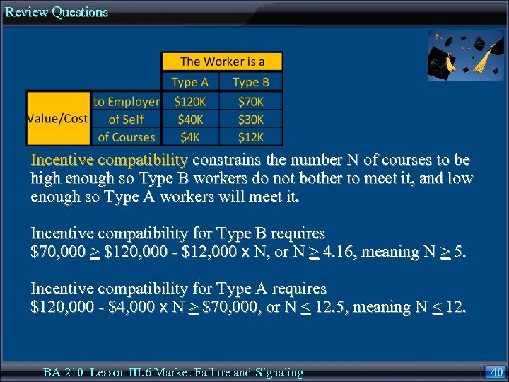 Review Questions Incentive compatibility constrains the number N of courses to be high enough