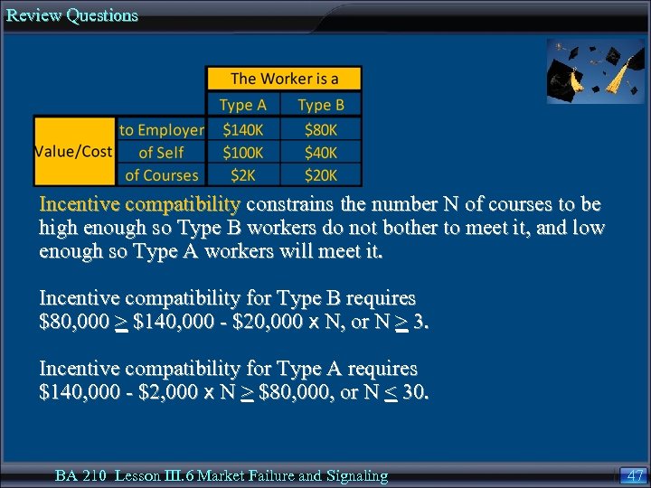 Review Questions Incentive compatibility constrains the number N of courses to be high enough