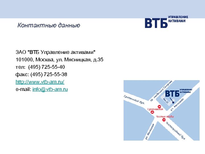 Контактные данные ЗАО 