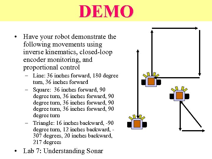 DEMO • Have your robot demonstrate the following movements using inverse kinematics, closed-loop encoder