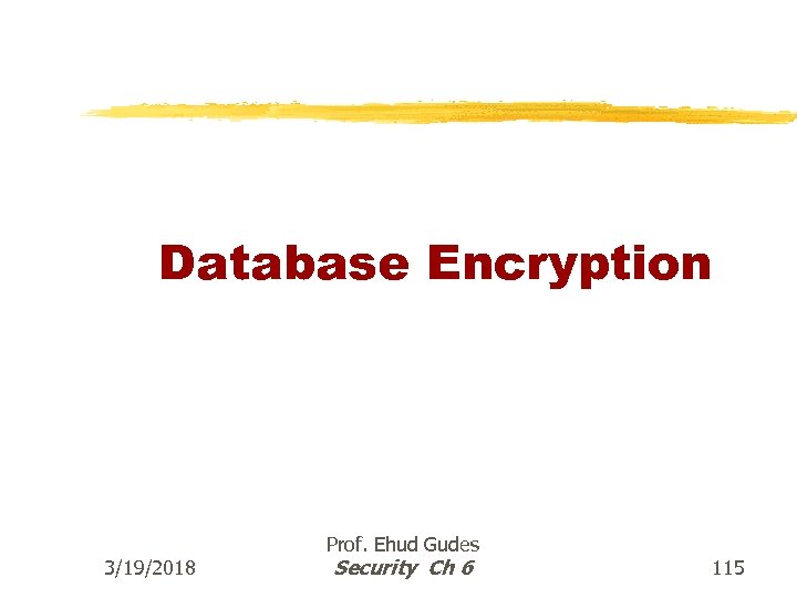 Database Encryption 3/19/2018 Prof. Ehud Gudes Security Ch 6 115 