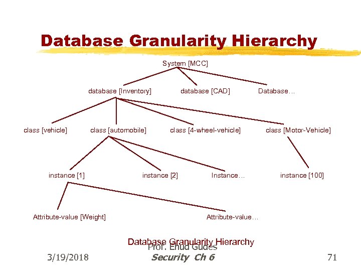 Database Granularity Hierarchy System [MCC] database [Inventory] database [CAD] class [automobile] class [4 -wheel-vehicle]