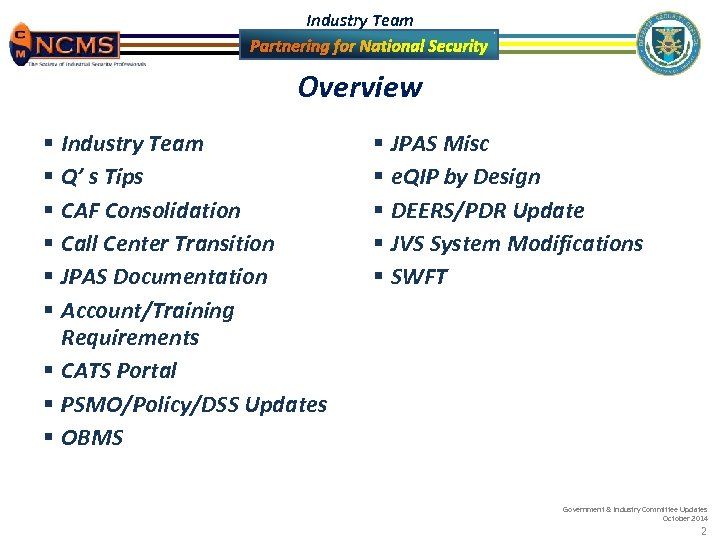 Industry Team Government Industry Committee Updates October