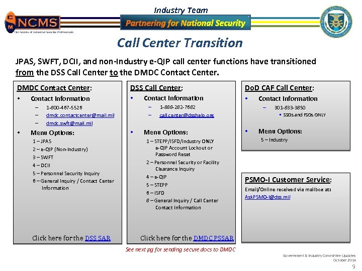 Industry Team Government Industry Committee Updates October