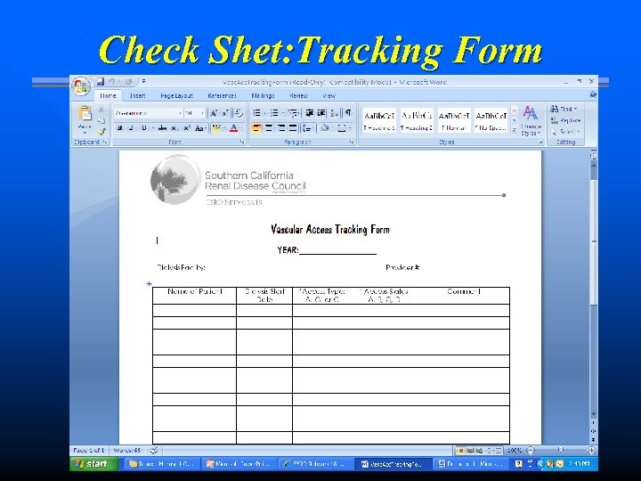 Check Shet: Tracking Form 31 