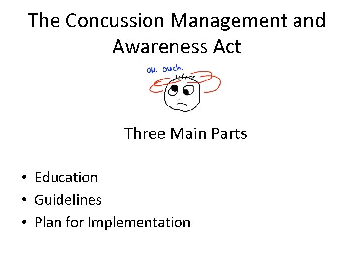 The Concussion Management and Awareness Act Three Main Parts • Education • Guidelines •