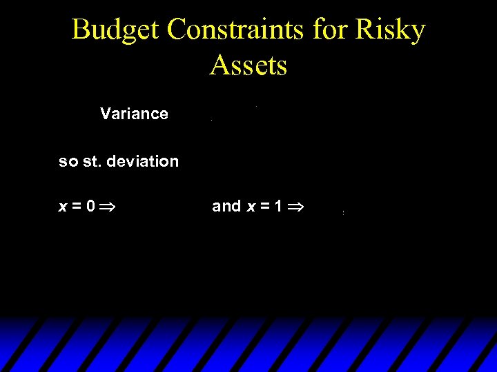 Budget Constraints for Risky Assets Variance so st. deviation x=0 and x = 1
