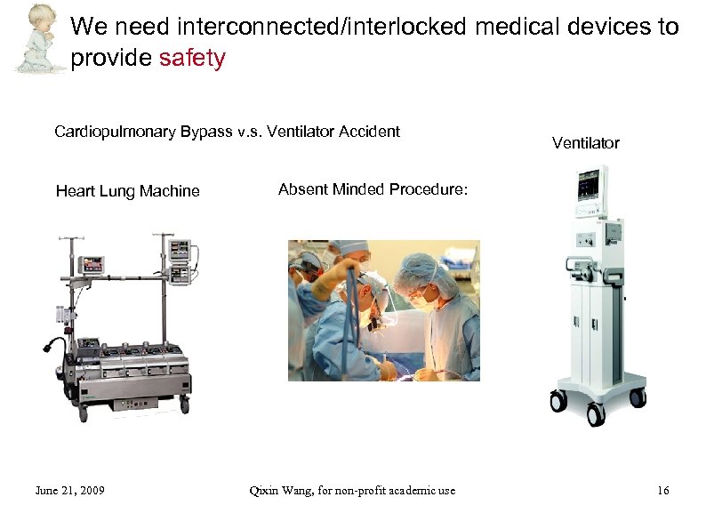We need interconnected/interlocked medical devices to provide safety Cardiopulmonary Bypass v. s. Ventilator Accident