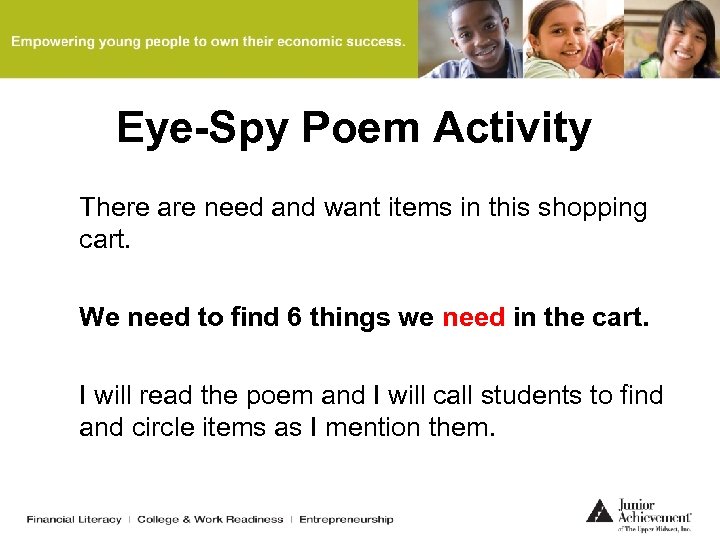 Eye-Spy Poem Activity There are need and want items in this shopping cart. We