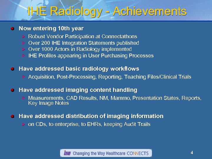 IHE Radiology - Achievements Now entering 10 th year Ø Ø Robust Vendor Participation