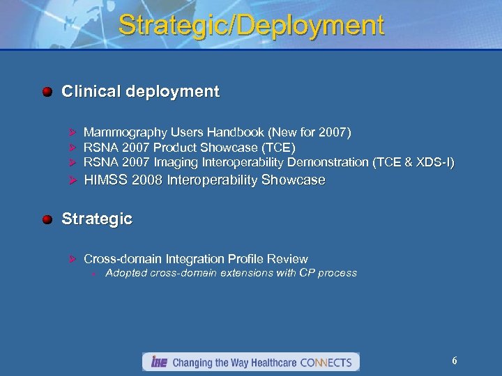 Strategic/Deployment Clinical deployment Ø Ø Ø Mammography Users Handbook (New for 2007) RSNA 2007