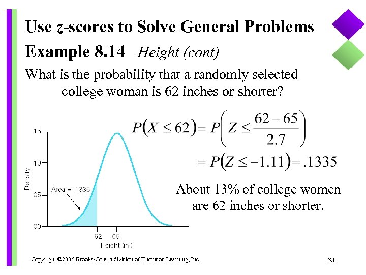 Use z-scores to Solve General Problems Example 8. 14 Height (cont) What is the