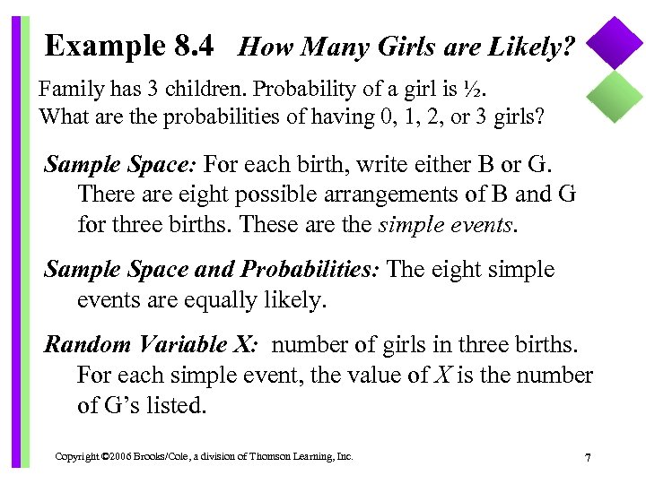 Example 8. 4 How Many Girls are Likely? Family has 3 children. Probability of