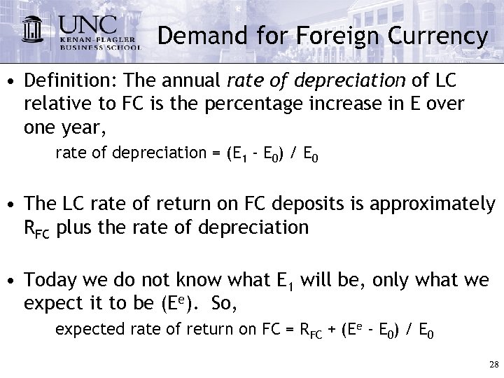 Demand for Foreign Currency • Definition: The annual rate of depreciation of LC relative