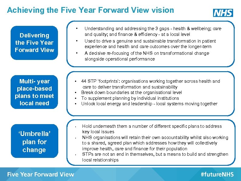 Achieving the Five Year Forward View vision • Delivering the Five Year Forward View