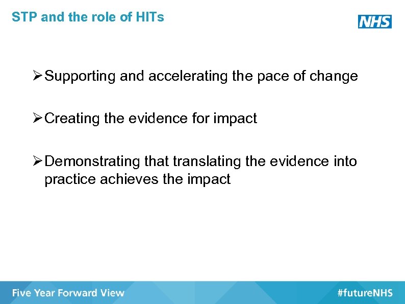 STP and the role of HITs Ø Supporting and accelerating the pace of change