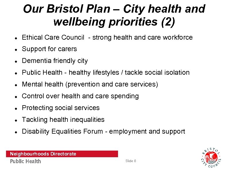 Our Bristol Plan – City health and wellbeing priorities (2) Ethical Care Council -