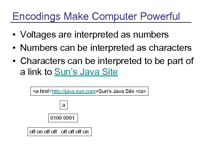 Encodings Make Computer Powerful • Voltages are interpreted as numbers • Numbers can be