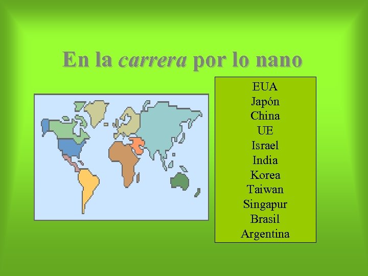 En la carrera por lo nano EUA Japón China UE Israel India Korea Taiwan