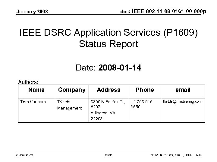 doc: IEEE 802. 11 -08 -0161 -00 -000 p January 2008 IEEE DSRC Application