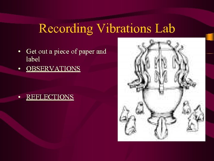 Recording Vibrations Lab • Get out a piece of paper and label • OBSERVATIONS