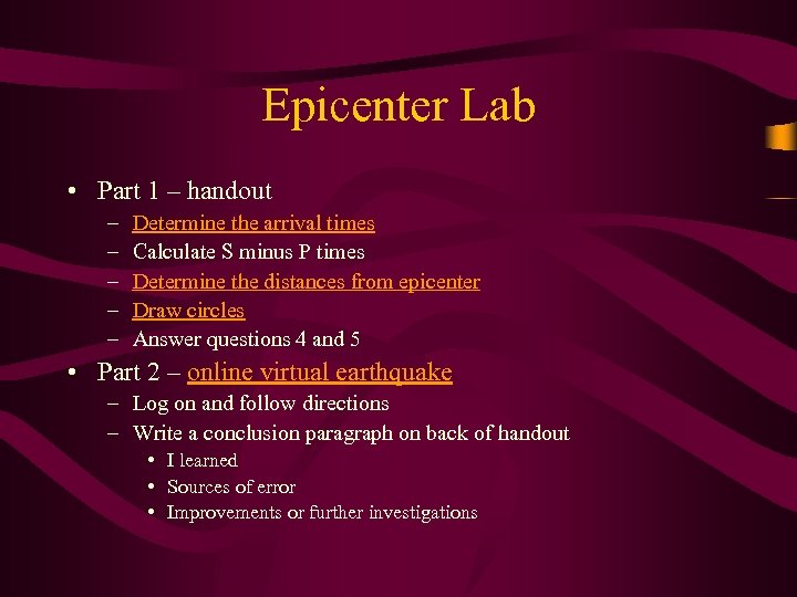 Epicenter Lab • Part 1 – handout – – – Determine the arrival times